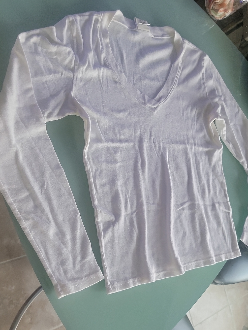 Moda White V-Neck Long Sleeve Top